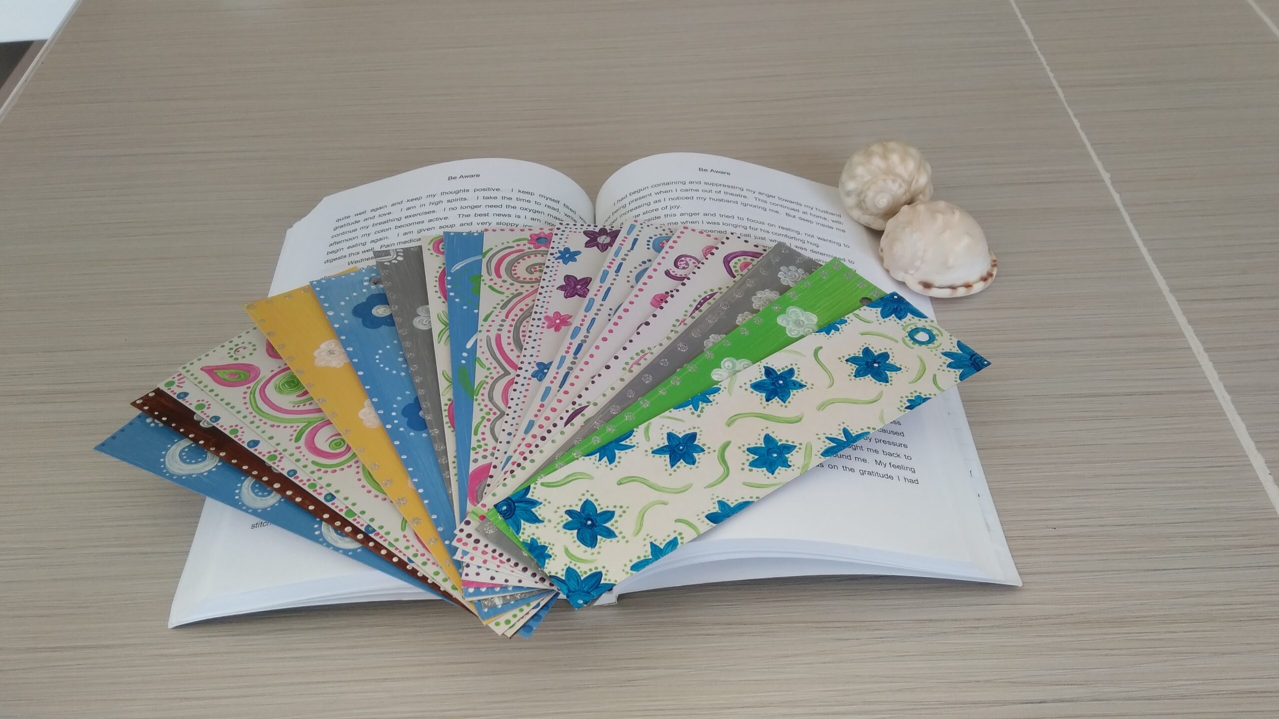 free spiritual bookmark with Be Aware healing book as a gift they are hand-painted bookmarks
